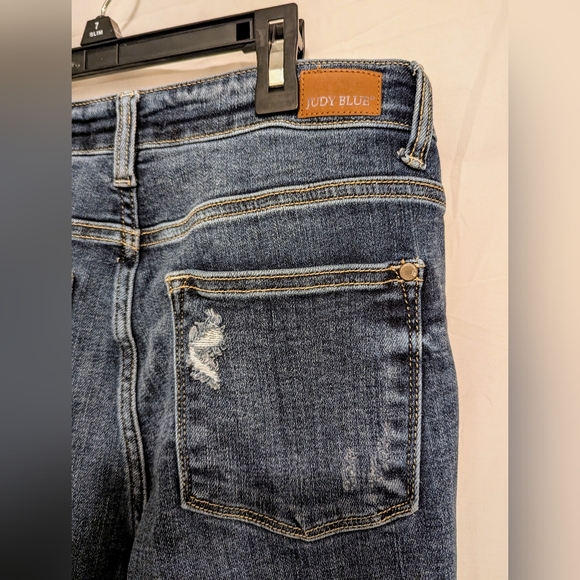 Judy Blue Jeans Womens 5/27  Blue Denim Trouser Flare Button Fly Distressed - Picture 7 of 10